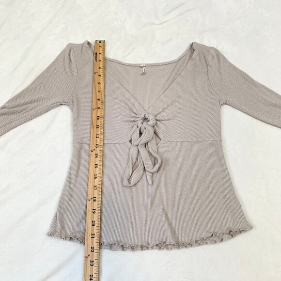 Free People metallic waffle knit tie front deep v-neck long sleeve top - Picture 11 of 12